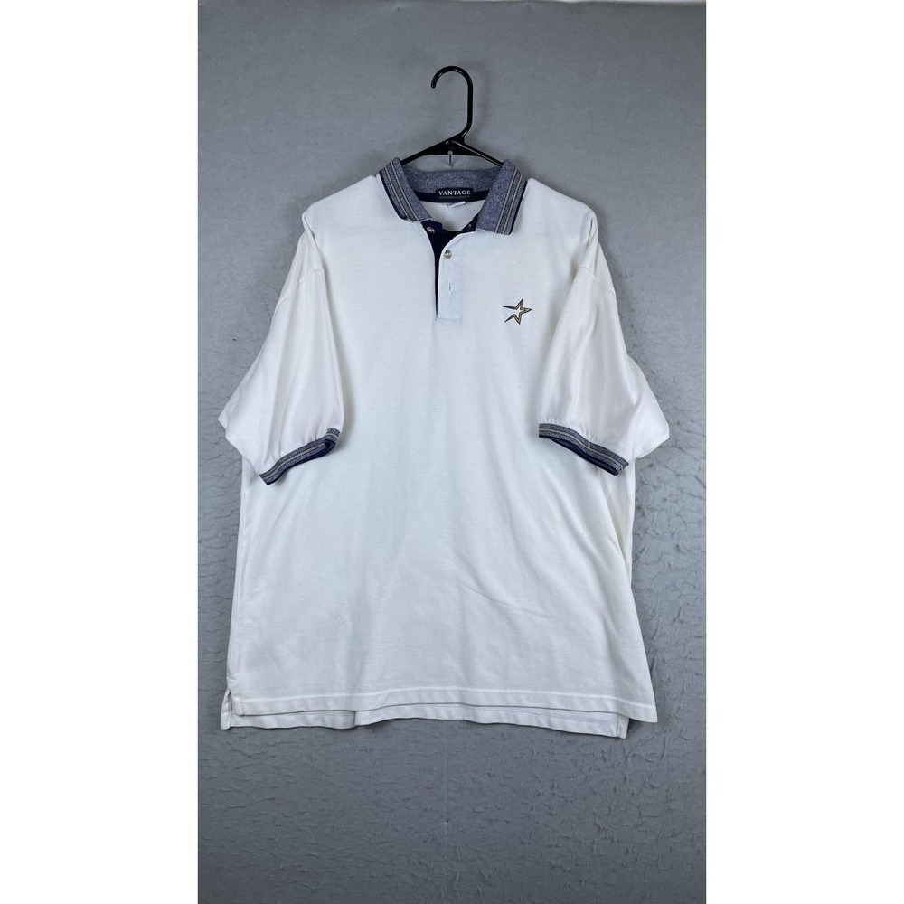 Vantage Polo Shirt Mens XL White Cotton Star Logo Short Sleeve Casual USA